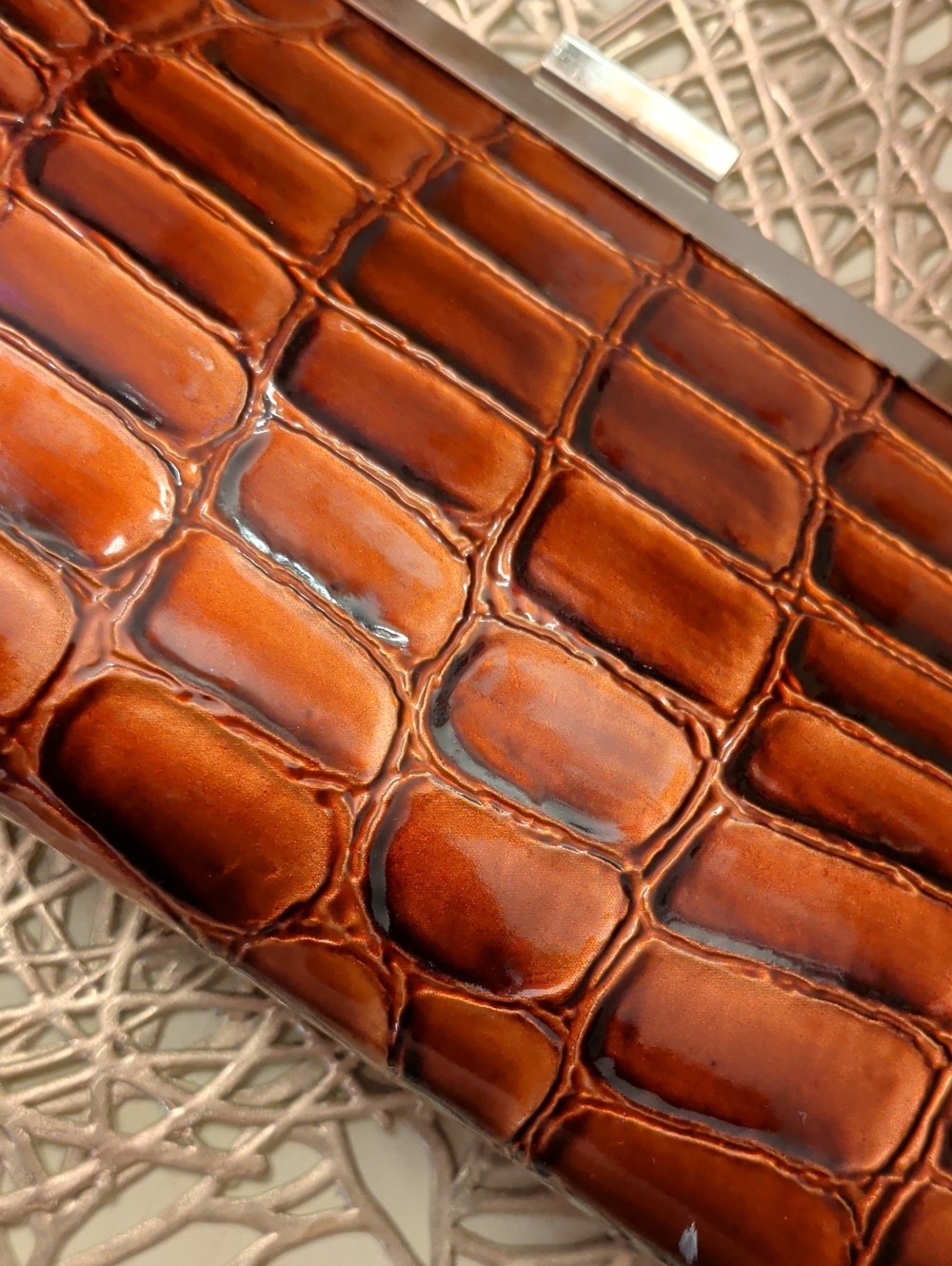 Gorgeous Shiny Brown Croc-Embossed Leather Clutch/ Shoulder Bag/ Crossbody Bag
